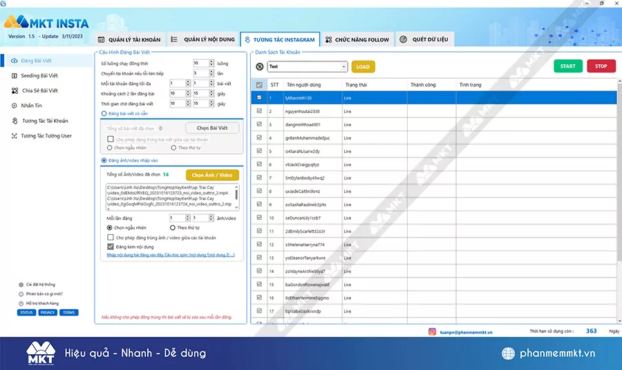 Phần mềm MKT Insta - auto tương tác